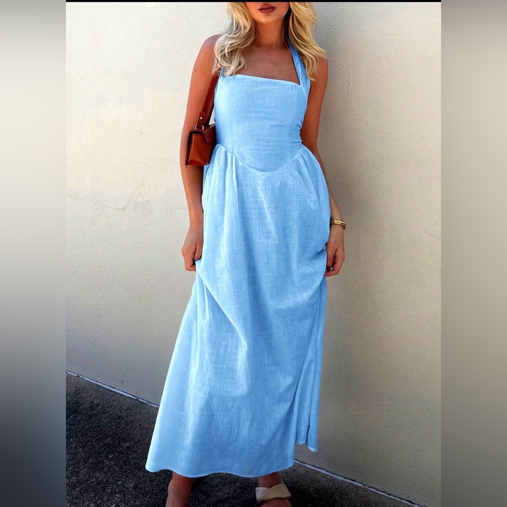 Light Blue Square Neck Maxi Dress